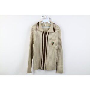 Vtg 60s 70s Streetwear Womens M Tennis Striped Knit Collared Cardigan Sweater